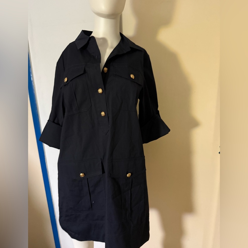 Veronica beard Saude cargo dress poplin nwt roll tab 6 navy poplin shirtdress - Picture 7 of 9